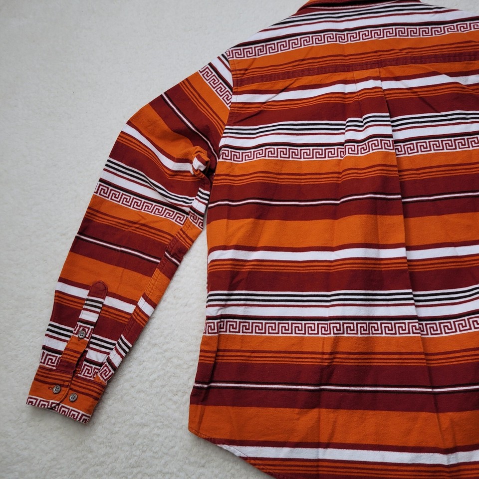 Men's Cabela's Button Up Heavy Flannel Southwest Aztec Shirt Orange Red