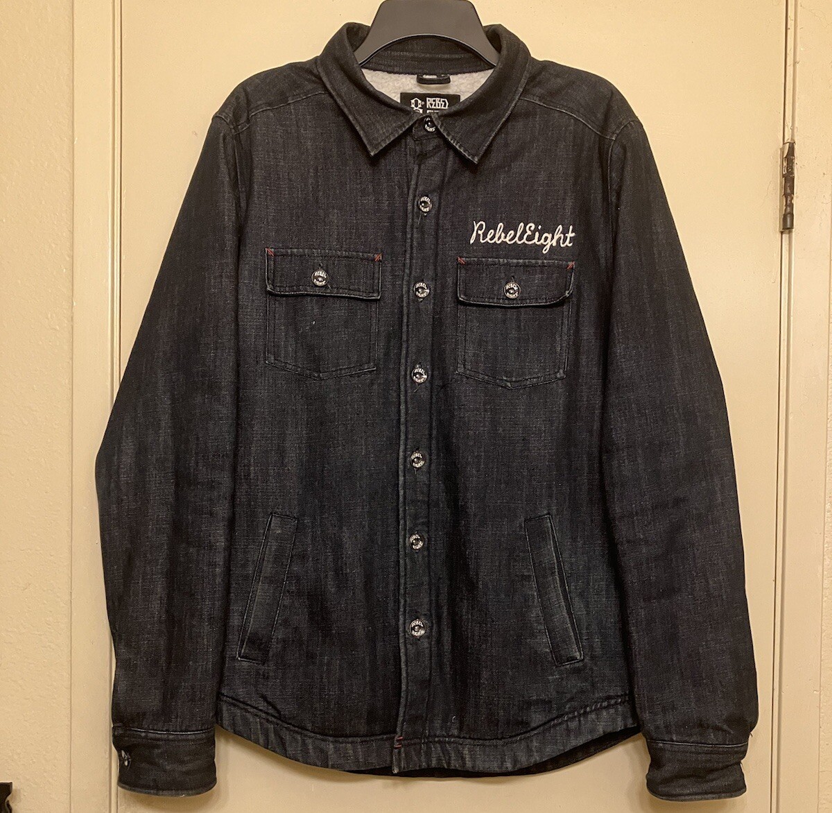 RARE Rebel8 Hitch Hiker Denim Jacket Sherpa Lined Sz S Rebel