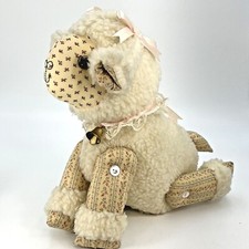 Lamb Plush 90 s Rare Real Lamb Wool And Floral Cotton With Bell Stuffed Aminal