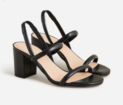 Crew NIB Lucie Slingback Block-Heel Sandals in Leather Black Size 11 