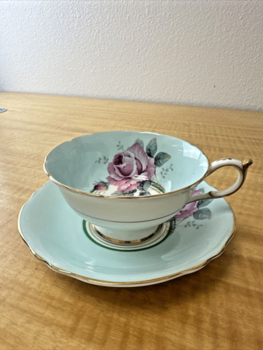 PARAGON  CUP AND SAUCER SET CABBAGE ROSES  GOLD TRIM BLUE - 第 1/8 張圖片