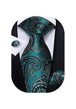 Mens Tie Set Silk Solid Paisley Necktie and Pocket Square 06 Paisley Teal