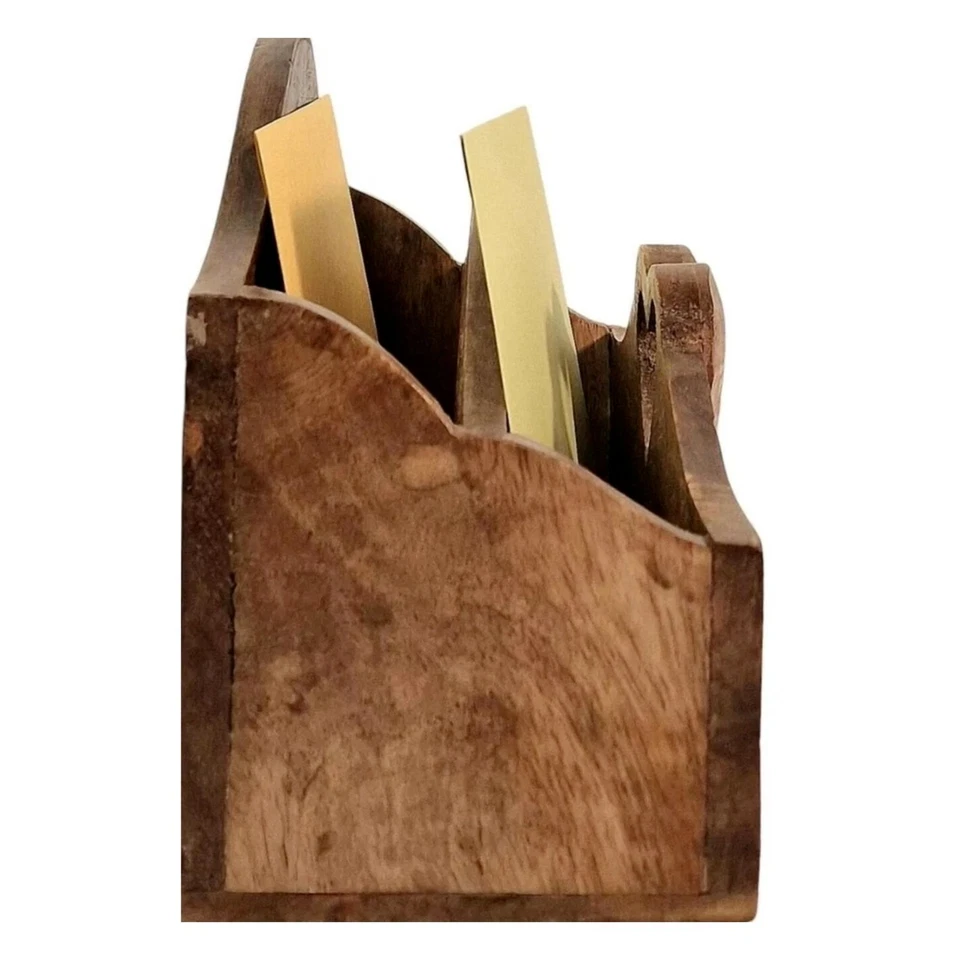 Mango Wood Letter Rack with Heart Design Rustic Mail Organizer Valentine Home - Image 3 of 4