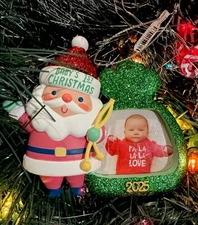 2025 Hallmark Green Sparkle Baby 1st First Christmas Picture Frame Ornament, New