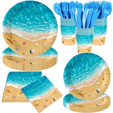 140 PCS Ocean Waves Summer Beach Birthday Party Tableware Set Serves 20 Guests