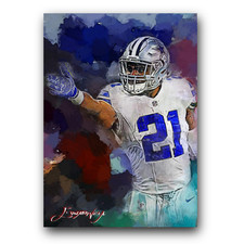 Ezekiel Elliott #15 Art Card Limited 44/50 Edward Vela Signed (Dallas Cowboys)