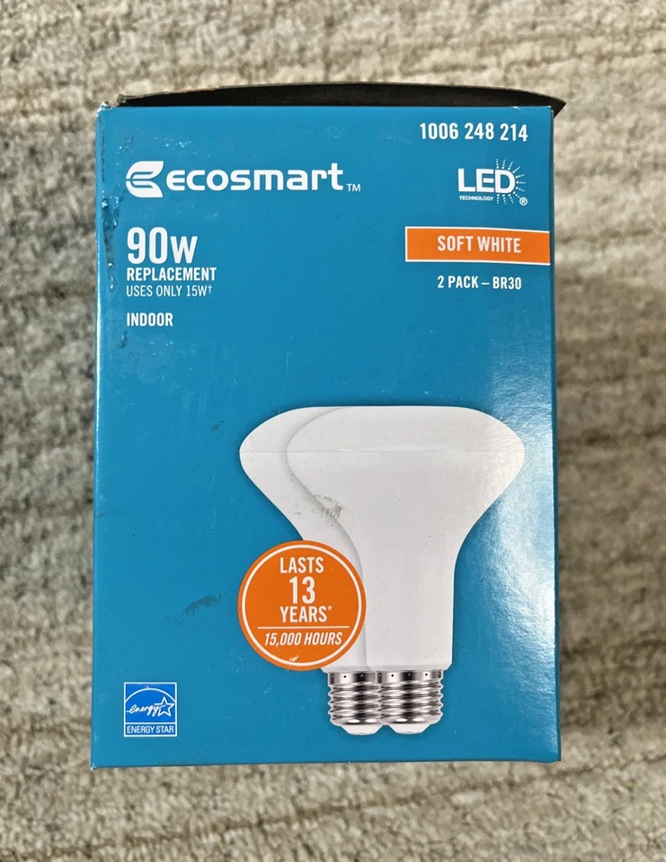 EcoSmart 90-Watt Equivalent BR30 Dimmable LED Light Bulb, Soft White (2-Pack) - Image 2 of 4