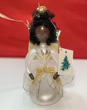Soffieria De Carlini African American Angel Gold Glitter Glass Ornament DAMAGED