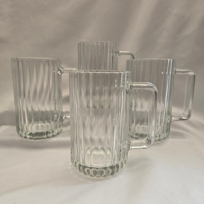 Bormioli Rocco Beer Stein/Mug 4 Ribbed Heavy Clear Glass Italy Vintage 1970s