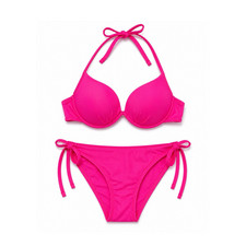 Pink Halter Bikini Set Adjustable Straps Padded Stretch Nylon Spandex Size M