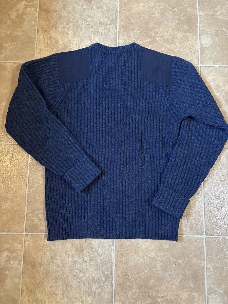 LL Bean Navy Merino Lambs Wool Commando Crew Sweater Patch LL Bean Navy Merino Lambs Wool Commando Crew Sweater Patch