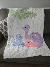 Hand Embroidered Baby Quilt Animals Stitched Nursery Crib Blanket