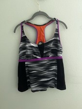 Women  s Gray Striped Tankini Top ONLY Size XL 16/18