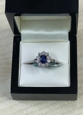 Ladies Platinum and Sapphire Diamond Ring. Size M.