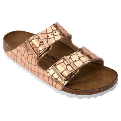 NWOB Birkenstock Arizona Gator Gleam Sandals Sz 6.5 Copper/Rose Gold