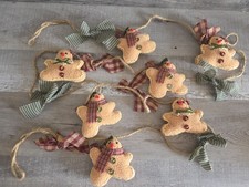 Primitive Gingerbread Christmas Garland Country Decor 9' Plush Banner Bow g24d