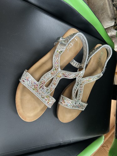 Silber Strass Slingback Sandalen elastische Knöchelriemen Damen Boho Schuhe Größe 9 - Bild 2 von 4
