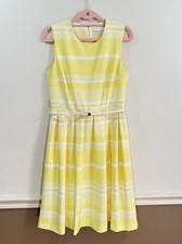 Calvin Klein Sleeveless Dress Size 6 Stripes Yellow Belt Pockets  Twee Preppy
