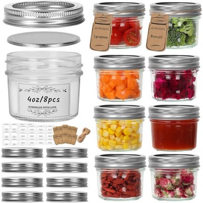 Eathtek Small Mason Jars 8 Pack, 4oz/120ml Mini Canning with 4oz, clear