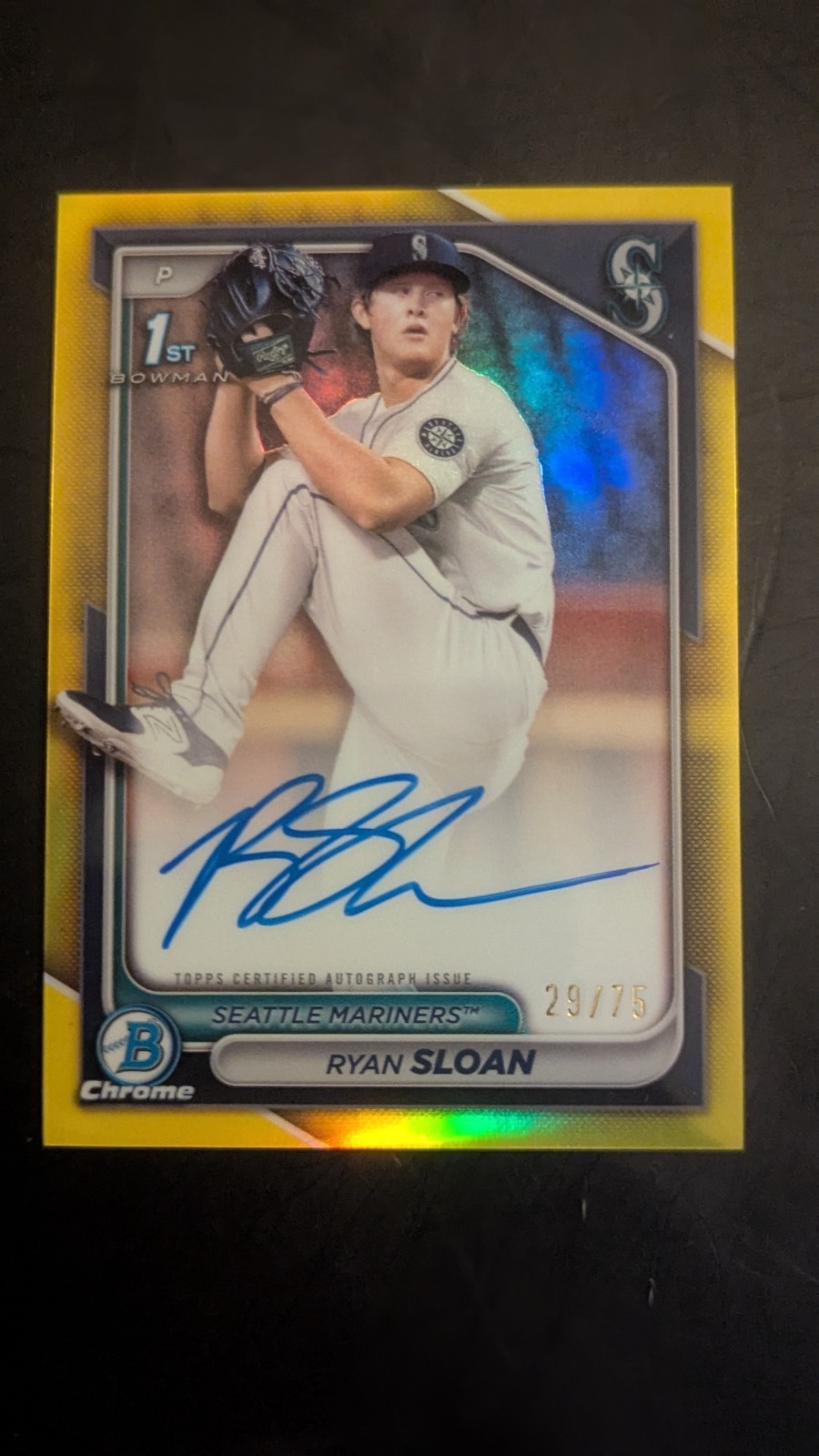 2024 Bowman Draft Ryan Sloan Chrome Auto Yellow Refractor 1st #/75 Mariners 🔥⚾