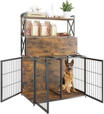 2in1 Double Dog CrateTable Furniture with Shelves Storage Dog Kennel 3 Doors