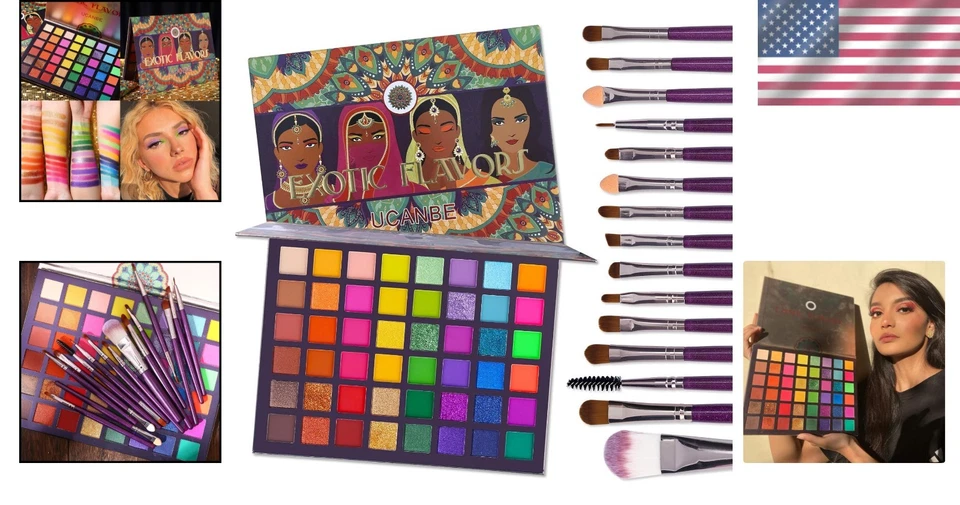 Eyeshadow Palette Powder Waterproof 48 Color Neon Shimmer Matte Glitter - Image 2 of 4