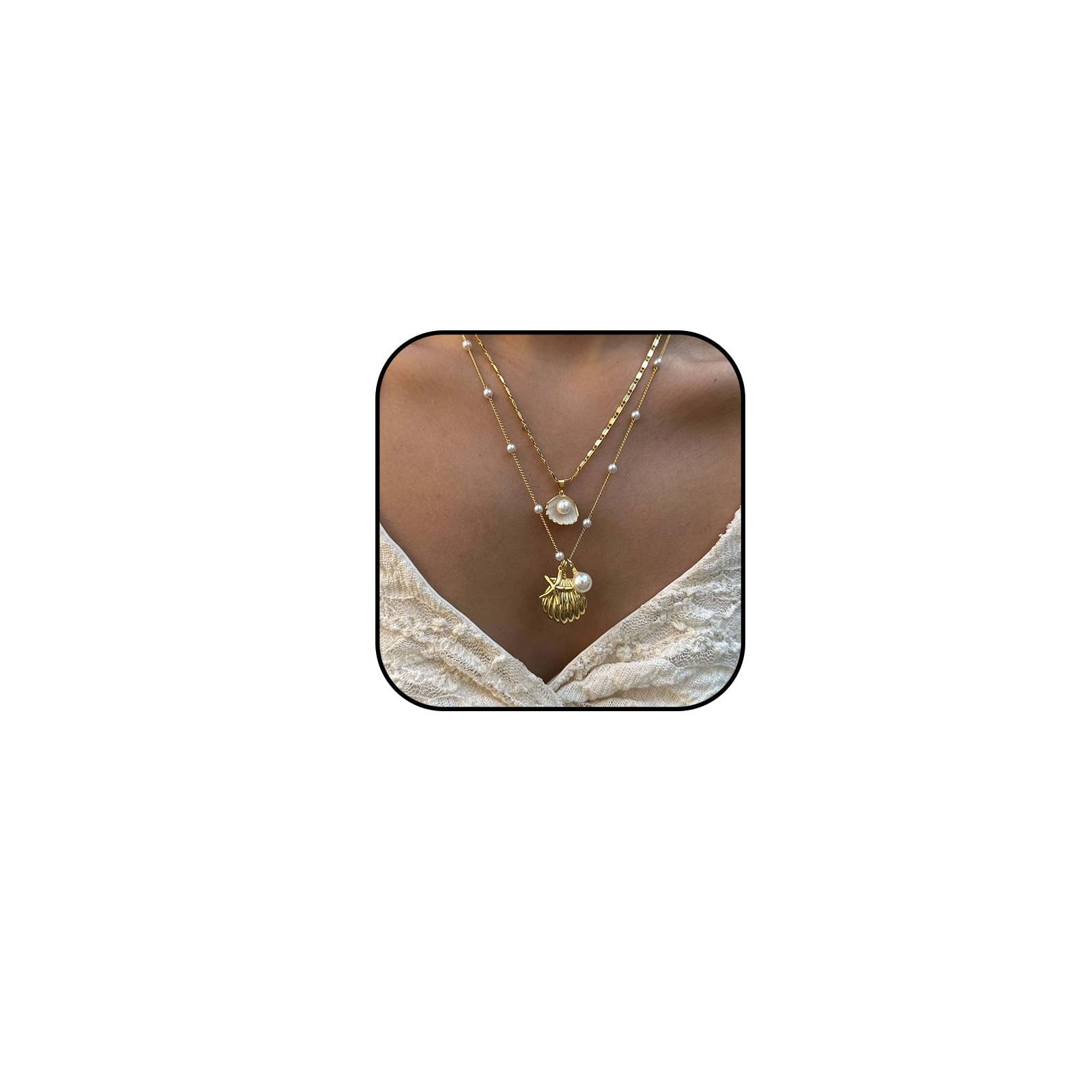 Gold Seashell Necklace for Women Shell Seashell Necklace Layered Sea Shell Ch...