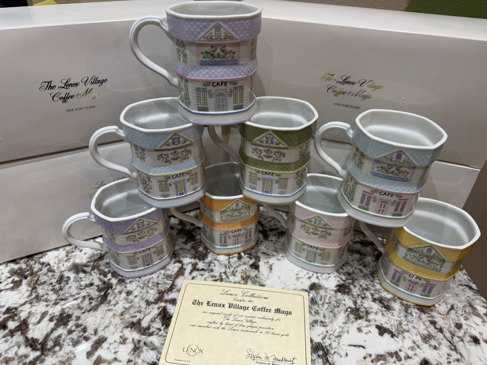 1992 Lenox Spice Village Coffee Mugs Cups Set of 8 Vintage - New in Box RARE