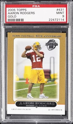 2005 TOPPS GOLD #431 AARON RODGERS ROOKIE RC #/50 PSA 9