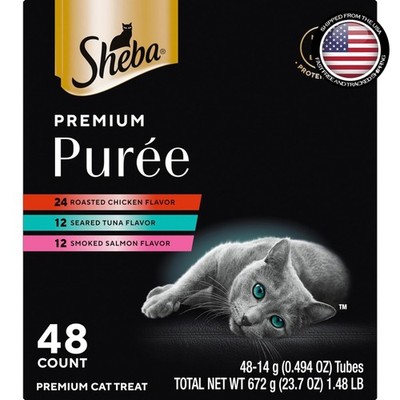 48 Count  Cat Treats - Lickable Tubes in Chicken, Salmon & Tuna Flavors