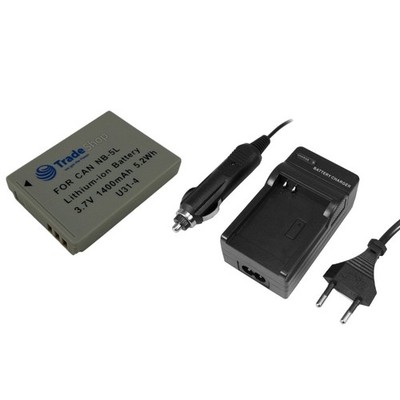 Set: Akku 1400mAh + Ladegerät für Canon Digital Ixus 800 IS, 850 IS,  860 IS