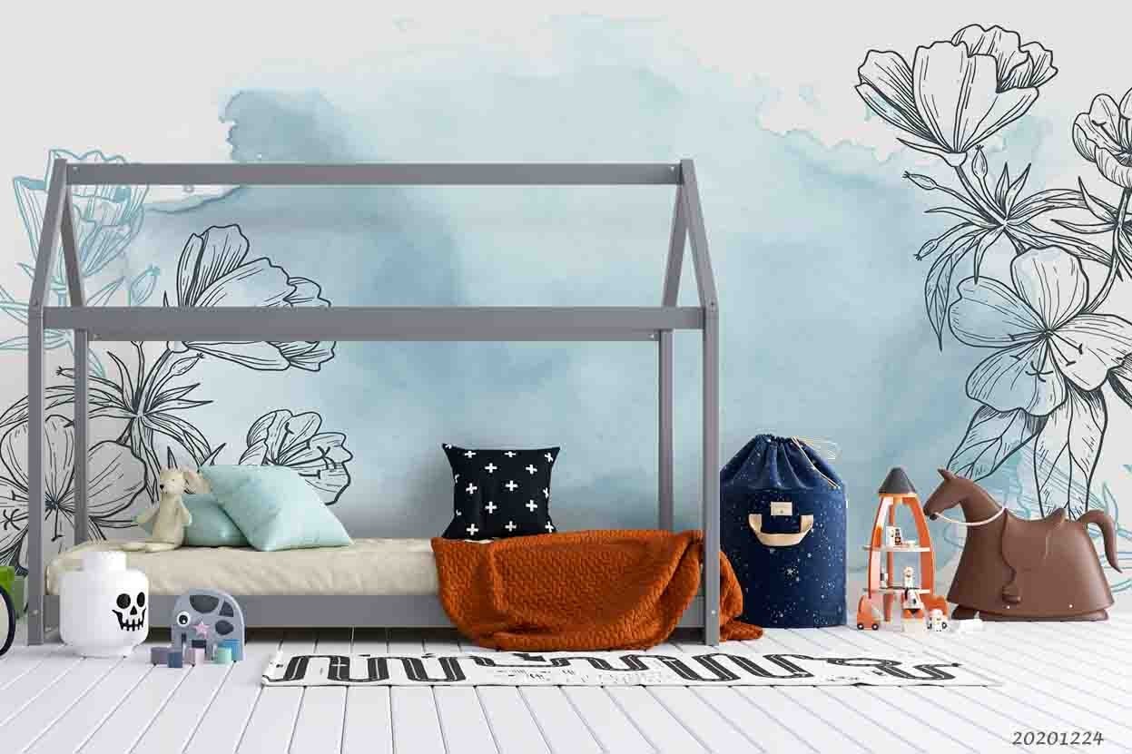3D Hand-Drawn Flowers Watercolor Wall Murals Wallpaper Murals Wall Sticker