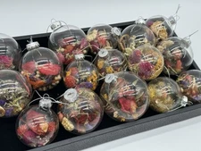 Lot Of 16 Floral Christmas Ornaments Glass Handmade Primitive Cottagecore