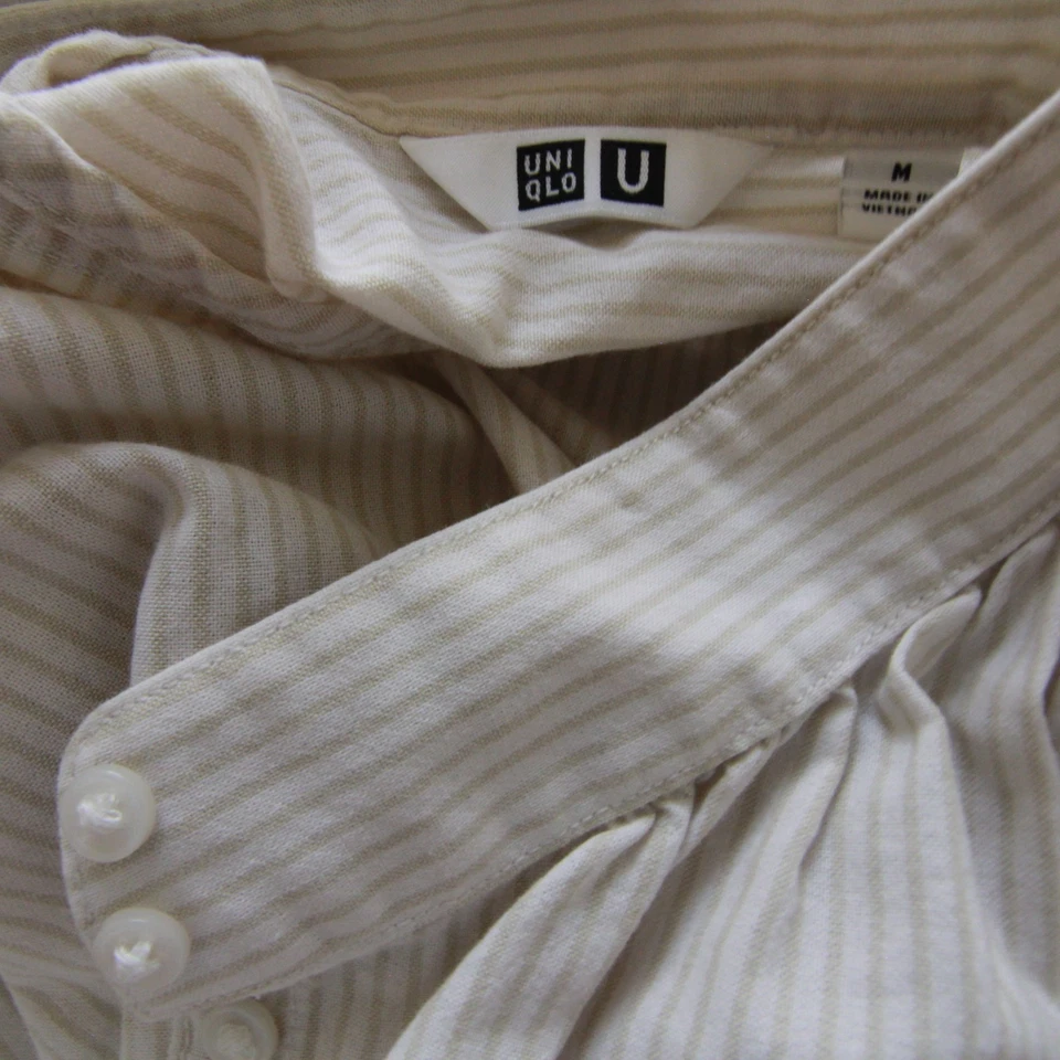 Top de algodón sin mangas con cuello mandarín a rayas beige talla mediana Uniqlo para mujer Foto 4 de 4