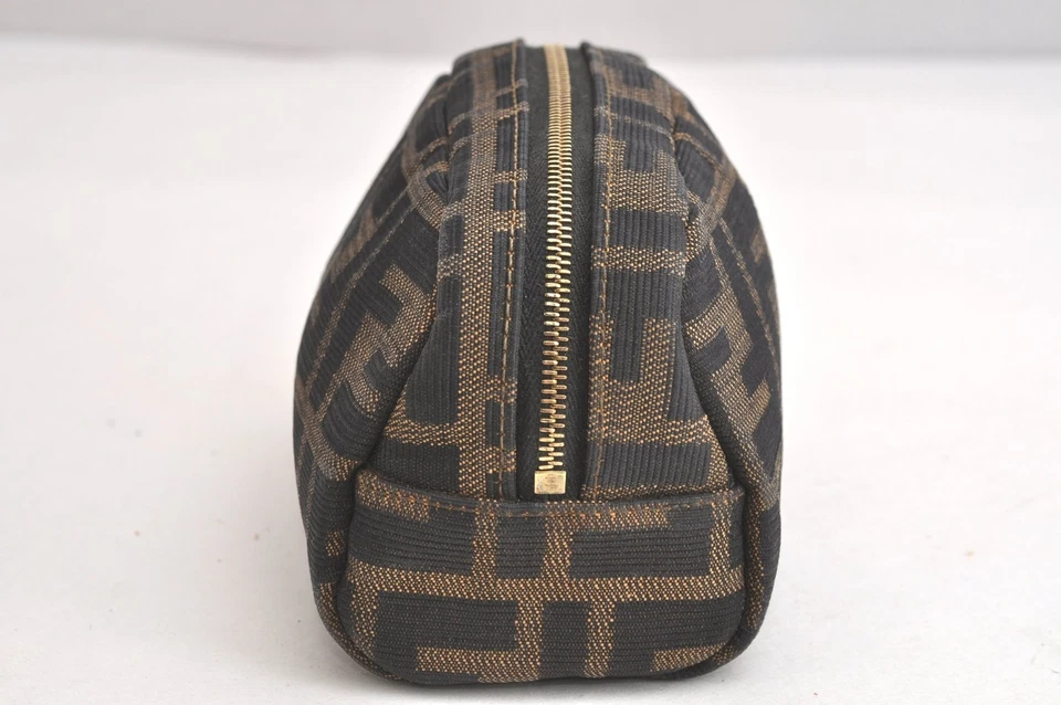 Auténtico FENDI Zucca Vintage Bolso Cartera Lona Cuero Marrón Negro 4021N Foto 4 de 4