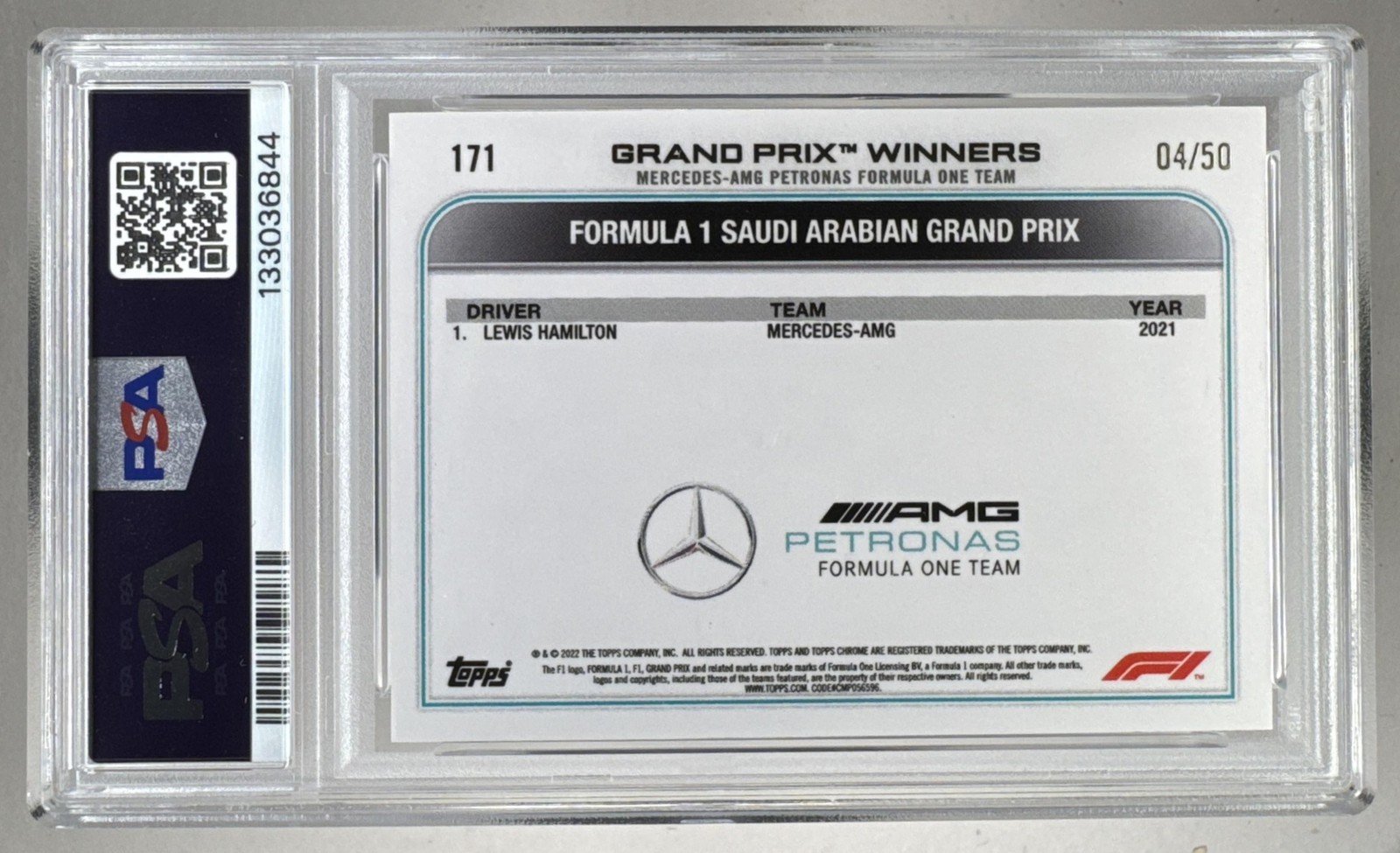6844 Lewis Hamilton 2022 Topps Chrome F1 #171 Gold Checker Flag /50 PSA 8 view 2