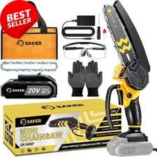 Mini Chainsaw Cordless 6" w/ Battery, Safety Lock, Handheld for Wood Cutting