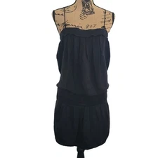 Robert Rodriguez size 4 black silk mini dress dropwaist pleats stripes cage back