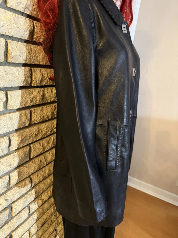 Alfani Natural Butter soft Black Leather coat jacket Size L - Image 4 of 4