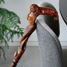 Siren girl crafted Stick for men, Fantasy style handmade walking stick