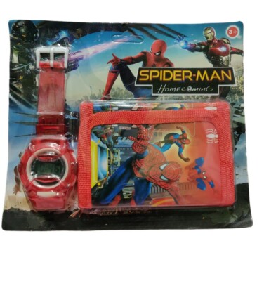 Kinder Spiderman dreifach faltbare Geldbörse und Digitaluhr Happy Birthday Geschenkset für Jungen