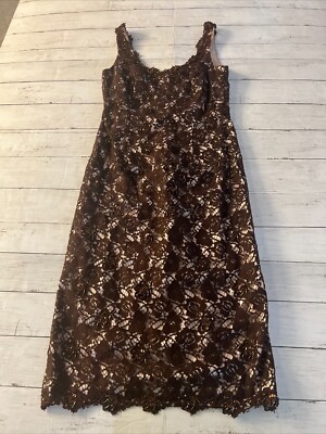 JS Boutique Brown Lace & Sequin Illusion Cocktail Dress Womens Sz 6 Formal Party