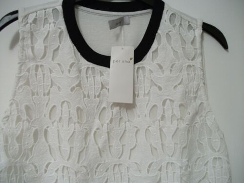 M&S PER UNA LADIES IVORY SLEEVELESS LACE TOP with BLACK TRIM SIZE 10 BNWT - Picture 3 of 4