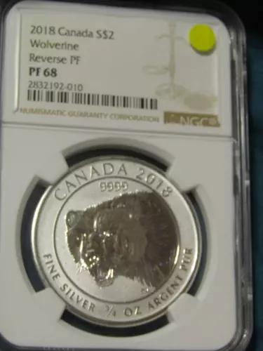 2018  CANADA  SILVER  $2  DOLLAR..WOLVERINE..REVERSE  PF...NGC PF 68