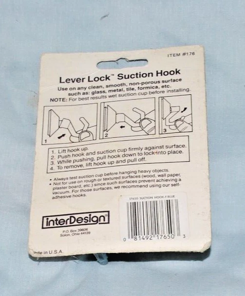 (NWT) Set of 2 InterDesign #176 BLUE Plastic Lever Power Lock Suction Hooks - Image 3 of 3
