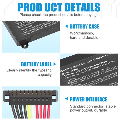 C21-X202 Battery For ASUS VivoBook X202 X202E X201E S200E Q200E Series 38Wh 7.4V - Picture 6 of 11