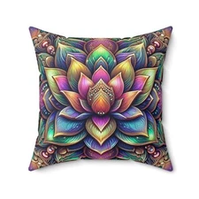 Bohemian Lotus Pillow - Cozy Home Decor, Meditation Gift, Spun Polyester Square