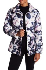 NEW Eliza J Floral Puffer Coat Women's Navy Multi Size XL
