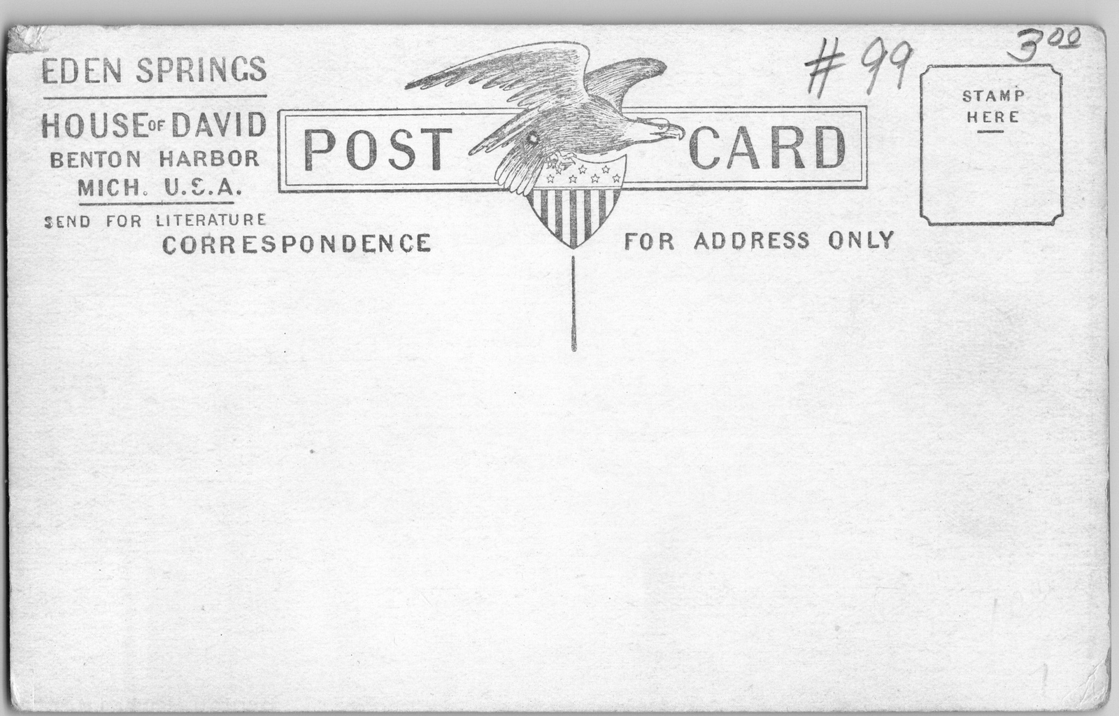 C1910 Entrance To Eden Springs Benton Harbor MI House of David B&W