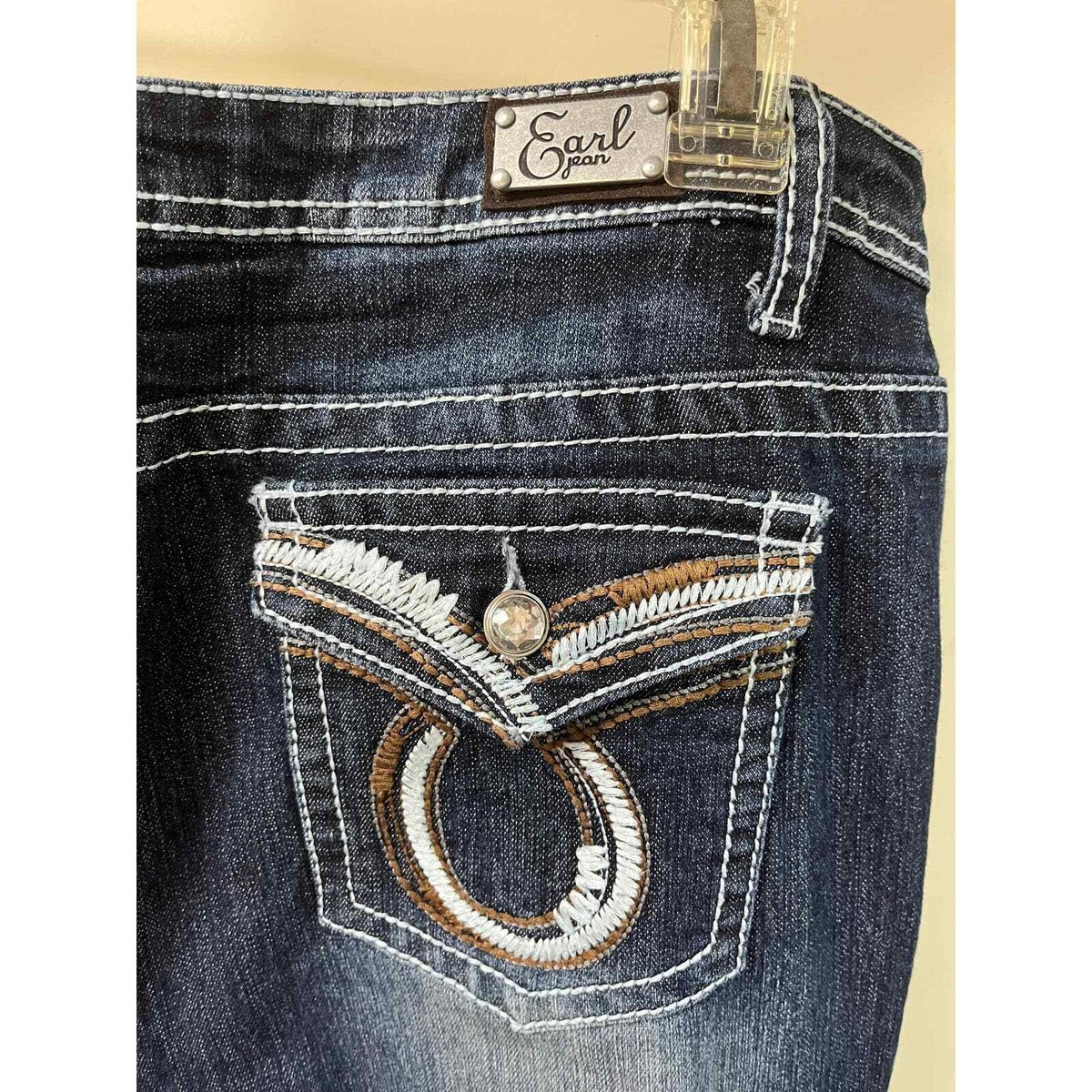 Earl Jean レディース
ブラウン レザー ライダースジャケット Earl Jean Stretch Embroidered Rhinestone Bling Pockets Cross